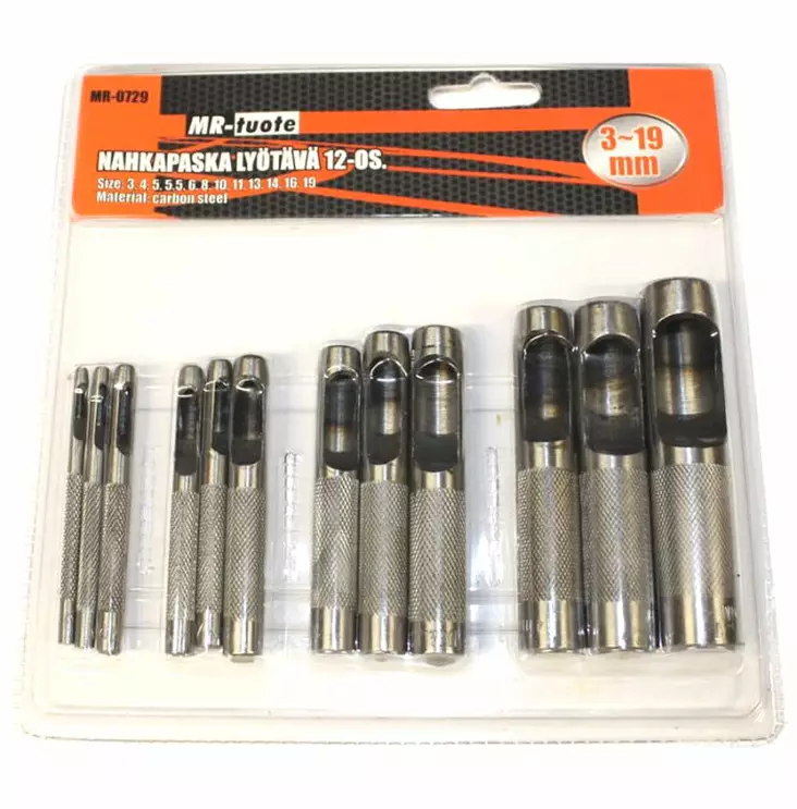 Nahkapaska 12-osainen sarja nahan lävistämiseen - Tuurnat ja reikämeistit - 6430013067655 - 1