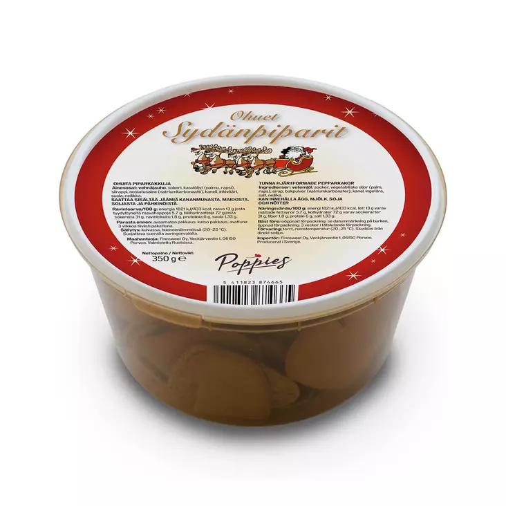 Ohuet Sydänpiparit 350g rasia - Elintarvikkeet joulu - 5411823874665 - 1