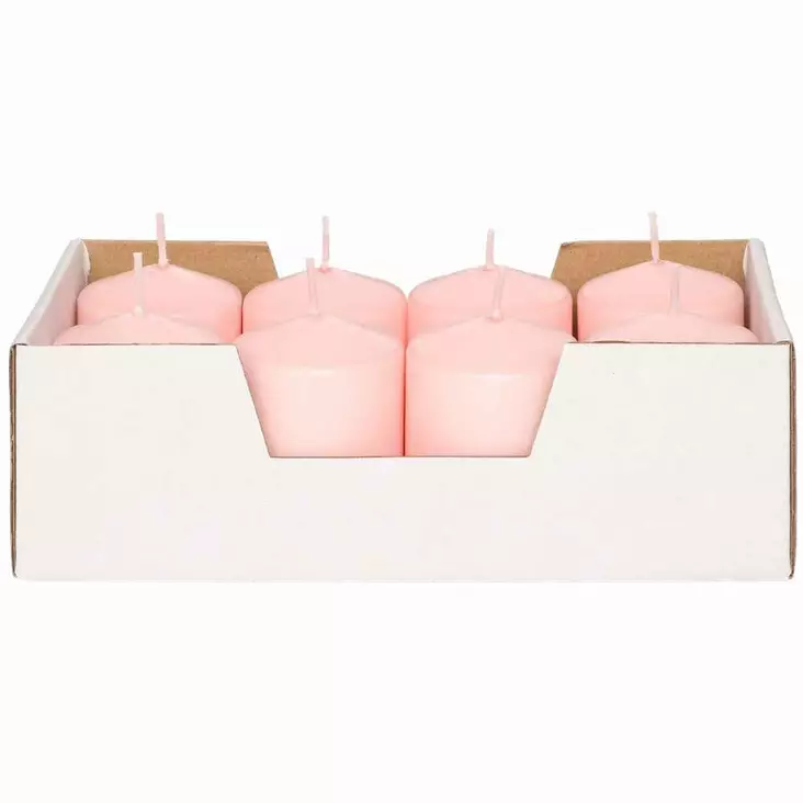 Pöytäkynttilä vaaleanpunainen 5x7 cm 8 kpl tarjotin - Pallokynttilät ja pöytäkynttilät - 6410416300115 - 1