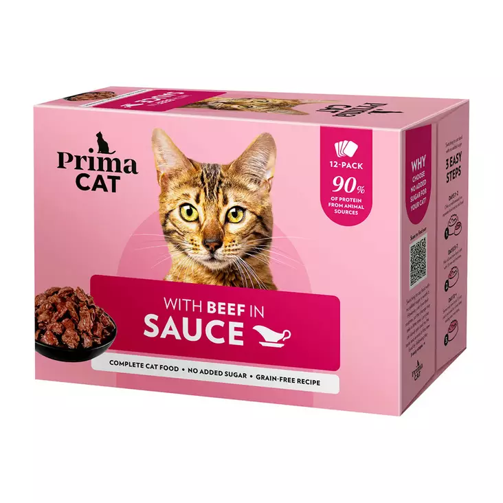 PrimaCat nautaa kastikkeessa 12x85G - Kissanruoat ja herkut - 6438554009035 - 1