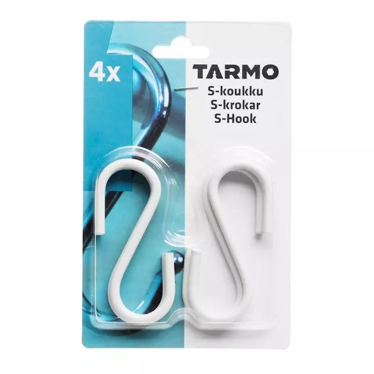 S-koukku teräs valkoinen 4kpl - Koukut, naulakot ja telineet - 6410410181895 - 1