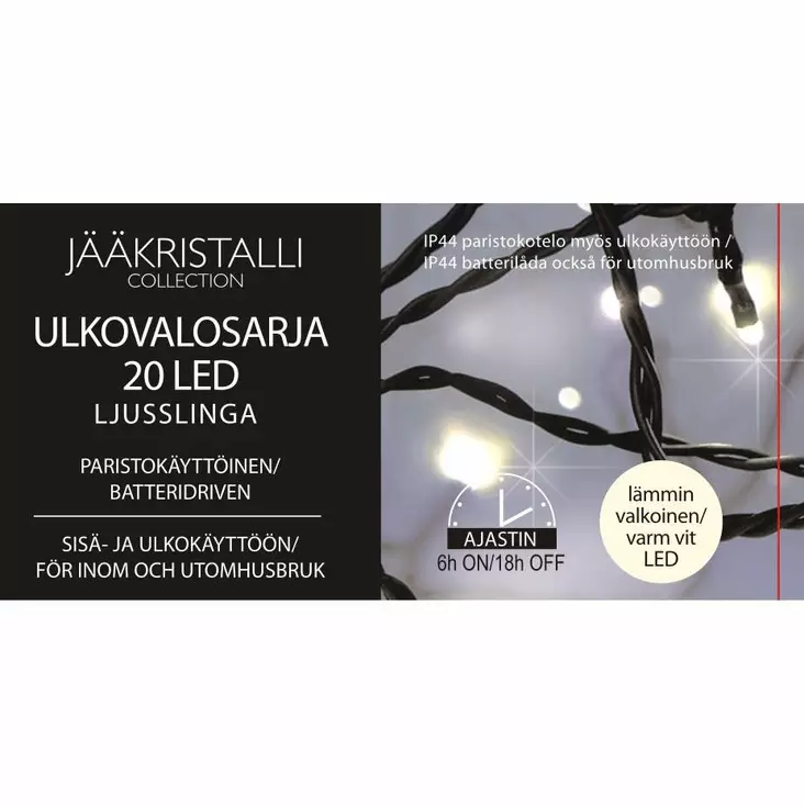 Ulkovalosarja 20x LED ajastimella - Valosarjat paristokäyttöiset - 6438159126205 - 1