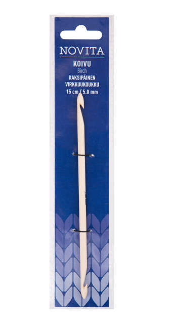 VIRKKUUKOUKKU KAKSIPÄINEN 15cm 5,00mm Novita koivu virkkuukoukku kaksipäinen - Virkkuukoukut - 6412619875025 - 1