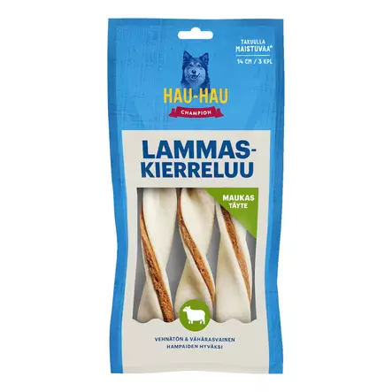 Hau Hau Lammaskierreluu 14cm, 3kpl 70g - Koiranruoat ja herkut - 6430076893796 - 1