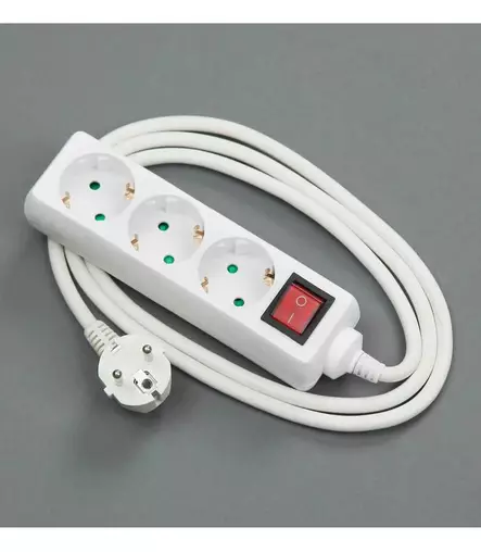 JATKOJOHTO 3-OSAINEN 5,0M KATKAISIJALLA MAADOITETTU VALKOINEN - Jatkojohdot, kaapelikelat ja tarvikkeet - 6438140263506 - 1