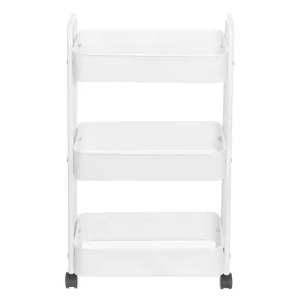 Korivaunu 3-tasoinen pyörillä valkoinen - Sisustuskorit ja puulaatikot - 6410416431086 - 2