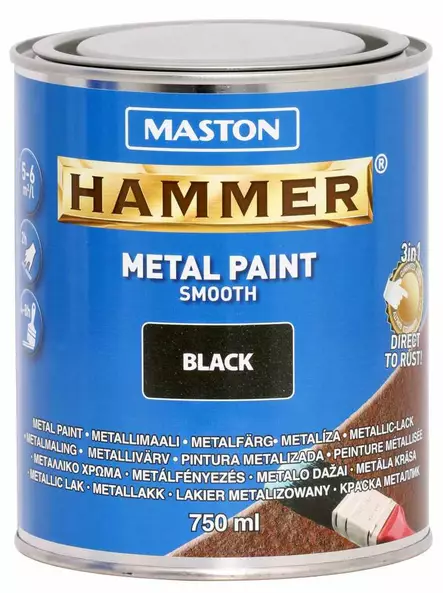 METALLIMAALI HAMMER SILEÄ MUSTA 750ML MASTON - Metallimaalit - 6412490012076 - 1