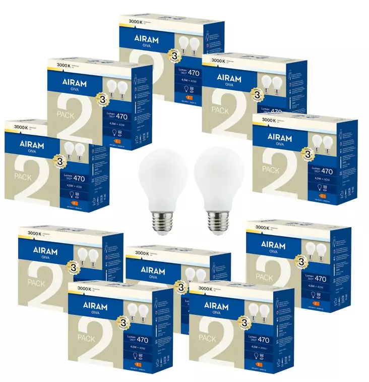 LED 4,5W E27 A60 2KPL AIRAM 10kpl - Lamput E27 kanta - 834766 - 1