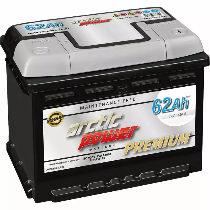 Käynnistysakku 62Ah 520AH 242 x 175 x 175mm Arctic power premium - Käynnistysakut - 6417196781356 - 1