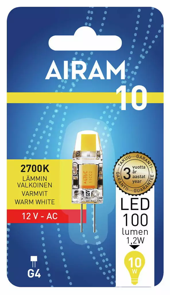 AIRAM LED 1,2W G4 12V 100LM - Pistokantalamput - 6435200203656 - 1