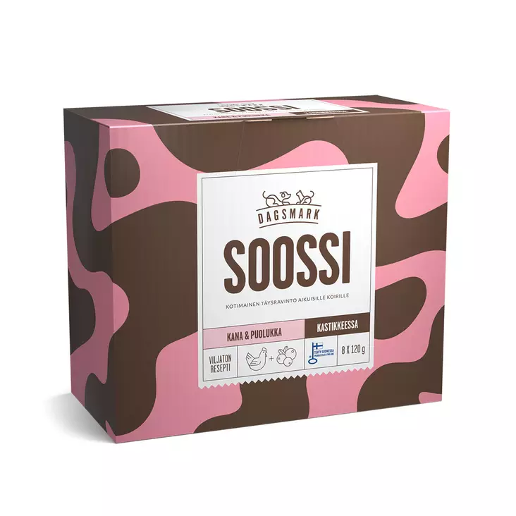 DM SOOSSI kana-puolukka kastik. 8x120 g - Koiranruoat ja herkut - 6430066385966 - 1