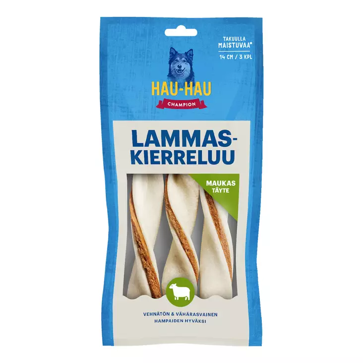 Hau Hau Lammaskierreluu 14cm, 3kpl 70g - Koiranruoat ja herkut - 6430076893796 - 1