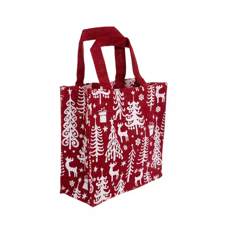 Juuttikassi punainen 15x15x10cm - Joulukoristetekstiilit - 6438506006266 - 1
