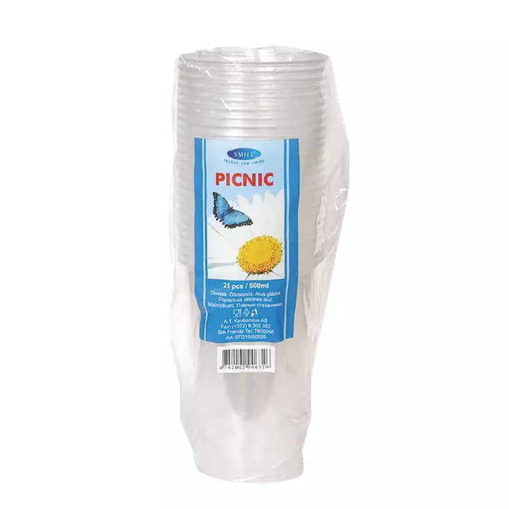 Kertakäyttö muovimuki 500ml 25kpl/pkt - Kertakäyttömukit ja -lasit - 4742002006326 - 1