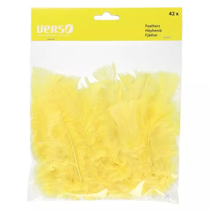 Koristehöyhenet rautalangalla 42kpl keltainen - Pääsiäis koristeet ja -tarvikkeet - 6410416321066 - 1
