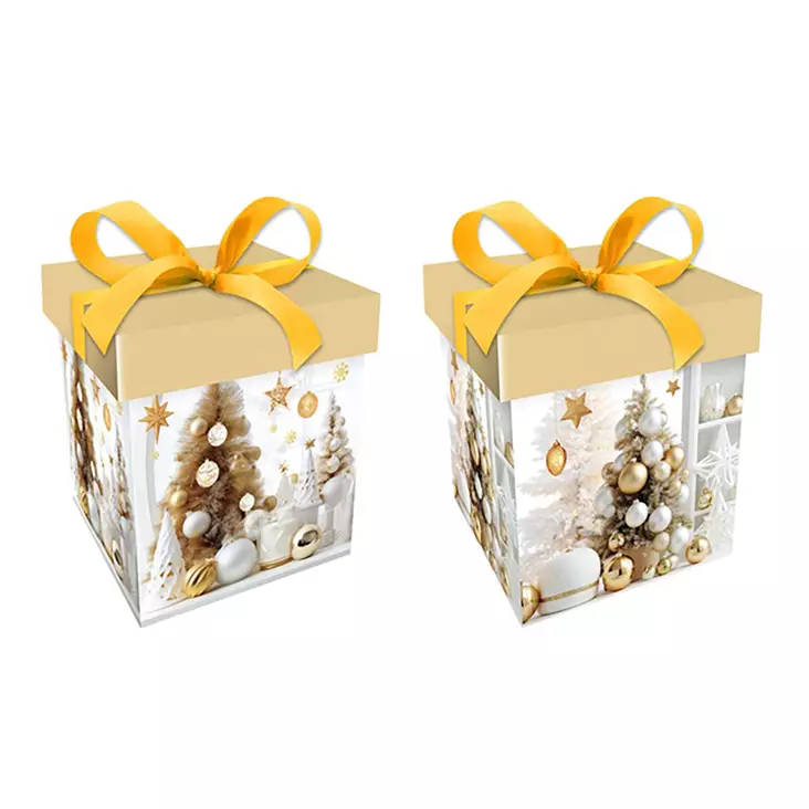 Joulu lahjalaatikko 10x10x10cm kulta - Lahjakassit joulu - 6438506009106 - 1