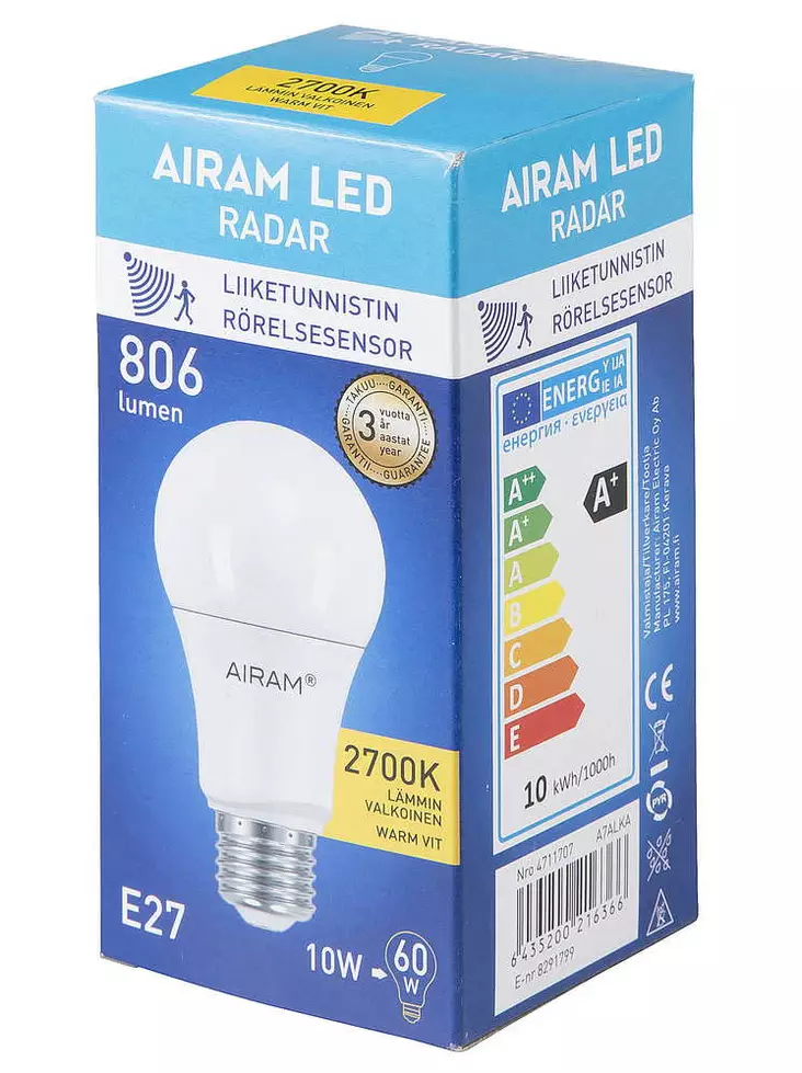 LED 10W/827 E27 A60 CL RADAR - Lamput E27 kanta - 6435200216366 - 1