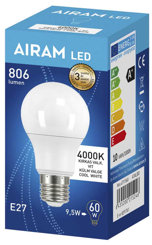 LED LAMPPU 9,5W E27 AIRAM OPAALI - Lamput E27 kanta - 6435200215246 - 1