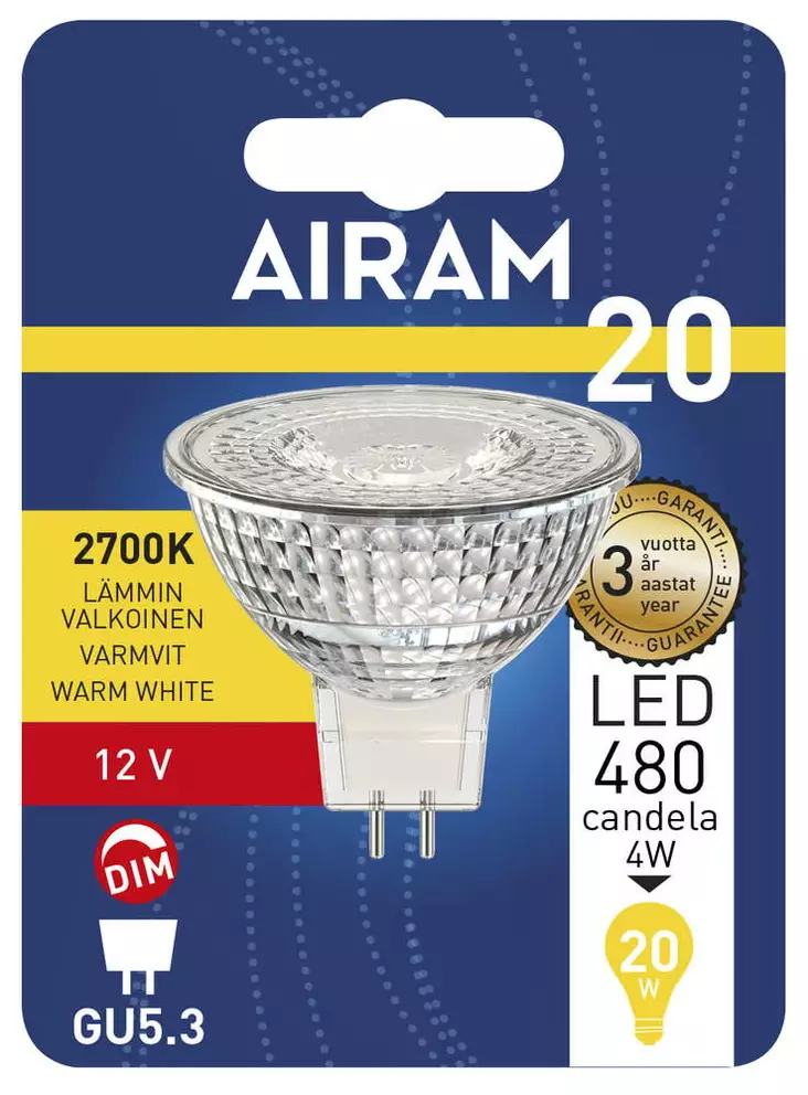 LED MR16 FG 4W/827 GU5.3 12V DIM BL - Pistokantalamput - 6435200248466 - 1