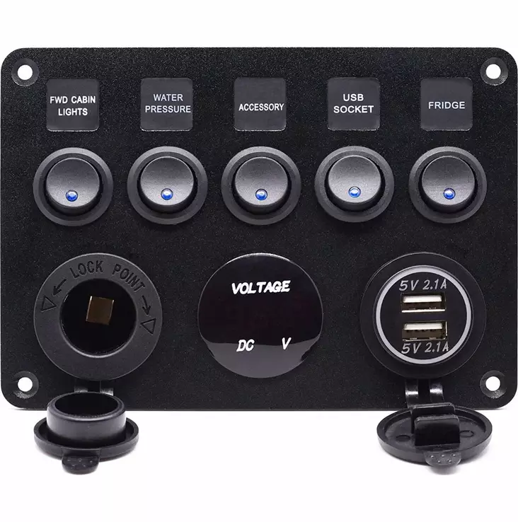 Ohjauspaneeli 12/24V jännitemittarilla ja USB portilla - Auton johdot ja asennustarvikkeet - 6438014270906 - 1