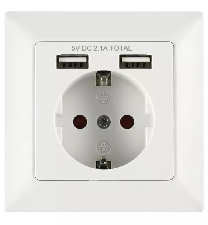 PISTORASIA 2xUSB+SCHUKO TARMO 3680W / 5V DC 2,1A - Pistorasiat, haaroittimet ja kytkimet - 6410413209176 - 1