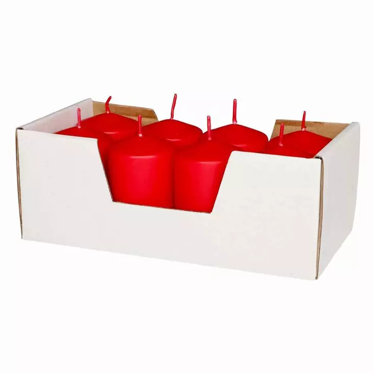 Pöytäkynttilä punainen 5x7 cm 8 kpl tarjotin - Pallokynttilät ja pöytäkynttilät - 6410412714336 - 1