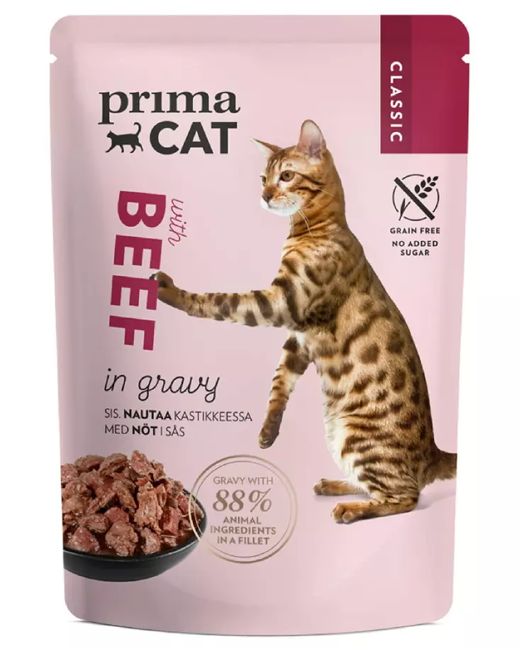 PrimaCat Classic nautaa kastikkeessa 85 g - Kissanruoat ja herkut - 6430069580986 - 1