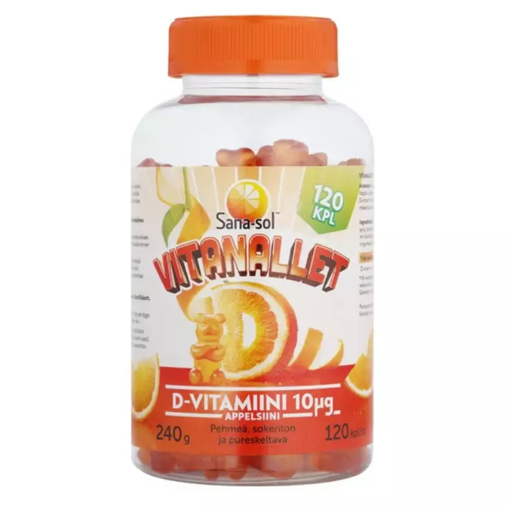 SANA-SOL VITANALLET D APPELSIINI 120KPL. - Ravintolisät ja vitamiinit - 7070866037796 - 1