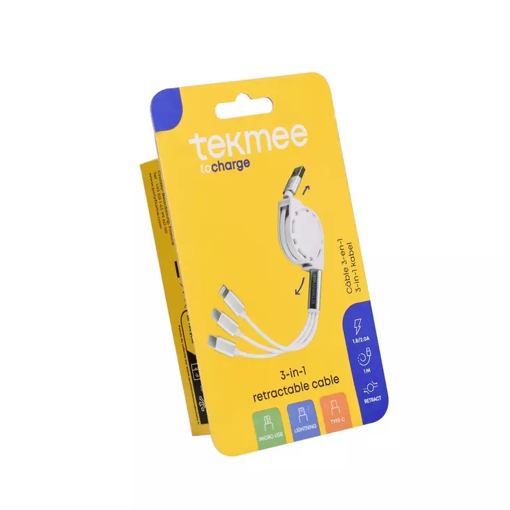 Tekmee latausjohto 1m 3-in-1 - Laturit, kaapelit ja varavirtalähteet - 3661075218386 - 1