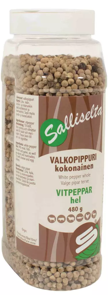 Valkopippuri kokonainen 480G Sallinen - Mausteet - 6436501005376 - 1