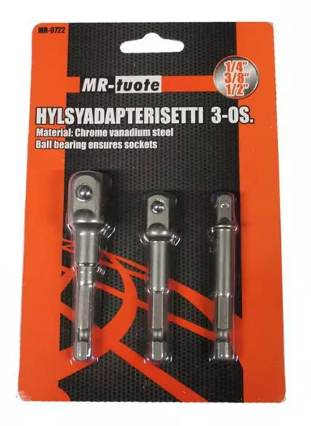 Hylsyadapterisetti 3-osainen porakoneeseen - Porakonehylsyt ja hylsypitimet - 6430013067587 - 1