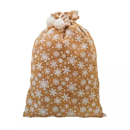Lahjasäkki juutti hiutaleilla 60x90 cm - Joulukoristetekstiilit - 6438506006327 - 1