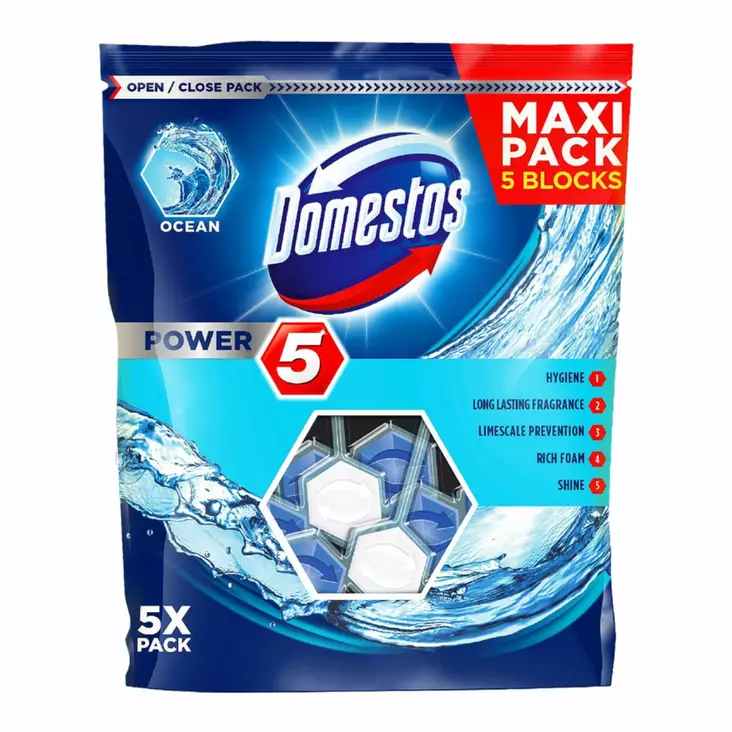 Domestos Power 5 WC-raikastin 50G Ocean 5-pack. - WC-puhdistusaineet - 8710447222607 - 1