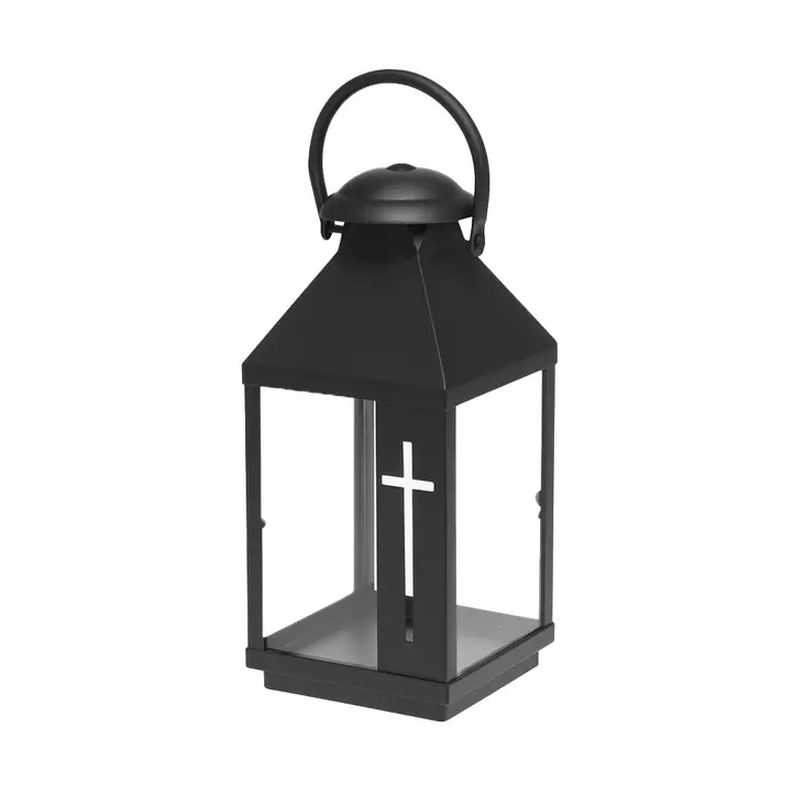KYNTTILÄLYHTY HAUDALLE Ristillä 12x12x28 - Hautalyhdyt ja lyhtykoukut - 6438159689007 - 1