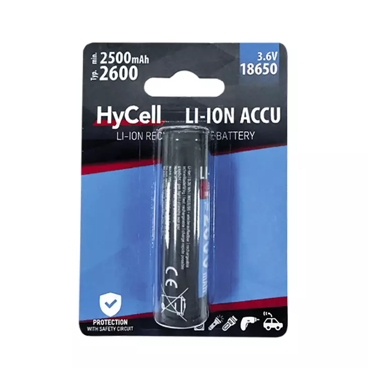 Akku 18650 2600mAh HyCell 3,7V - Ladattavat paristot ja paristolaturit - 4013674230587 - 1