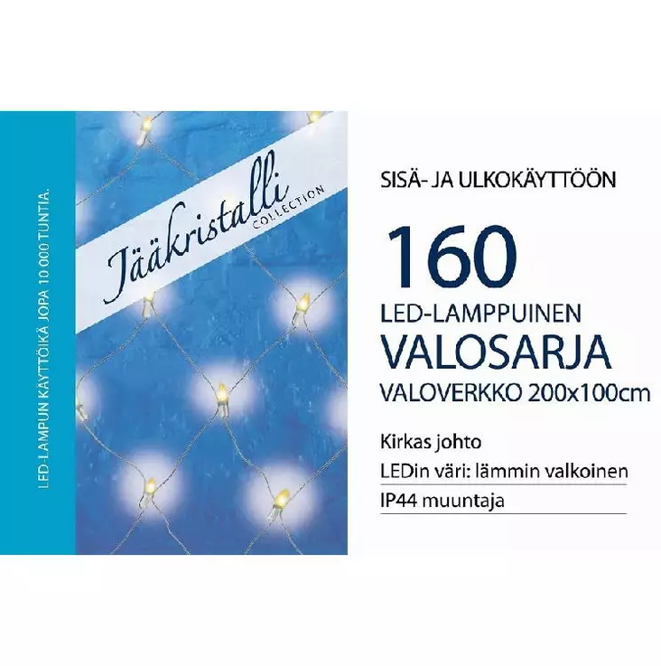 JÄÄKRISTALLI VALOVERKKO 160 LED KYLMÄ VA - Valosarjat verkkovirta - 6438159522847 - 1