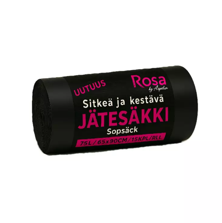 Rosa jätesäkki 75L 15kpl/rll Coex 0,025 - Jätesäkit - 6418055098240 - 1