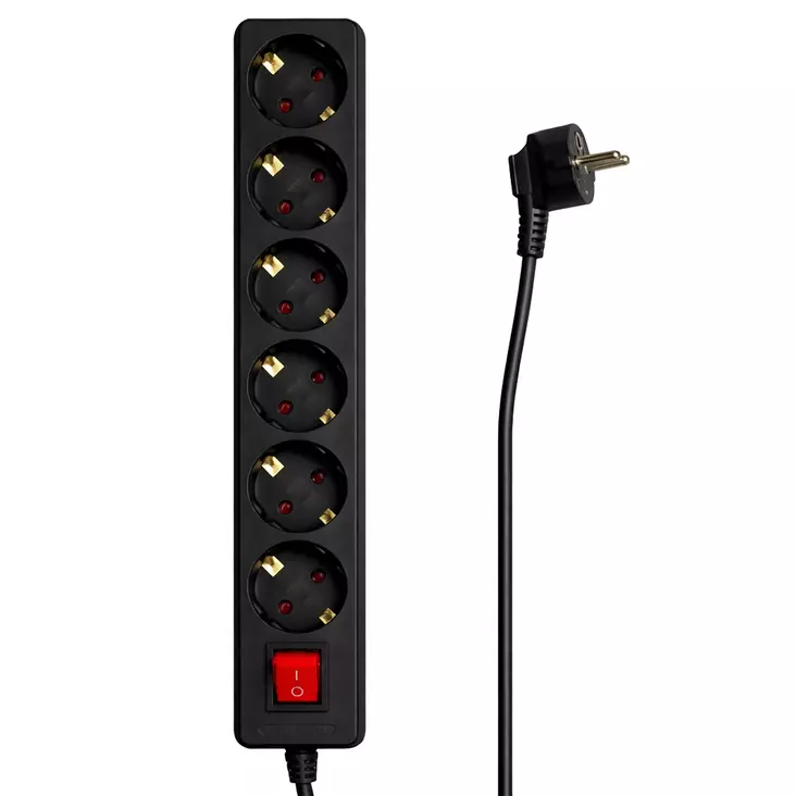 Jatkojohto 6-osainen 3m musta - Jatkojohdot, kaapelikelat ja tarvikkeet - 6438140286307 - 1