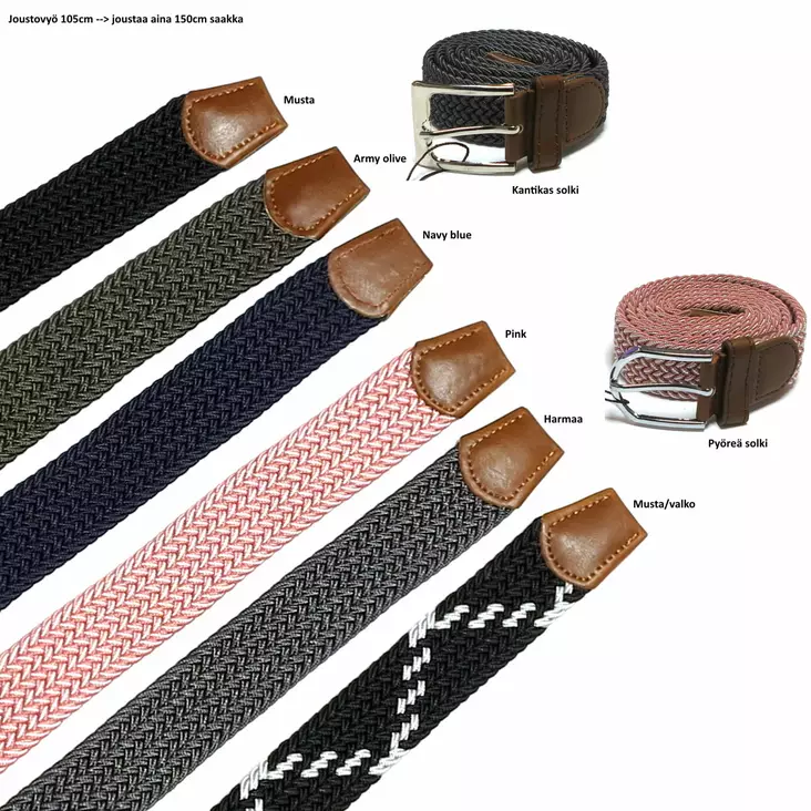 JOUSTOVYÖ 105cm Useita eri värejä, miellyttävä joustava housujen vyö - Vyöt ja henkselit - 6438159216067 - 1