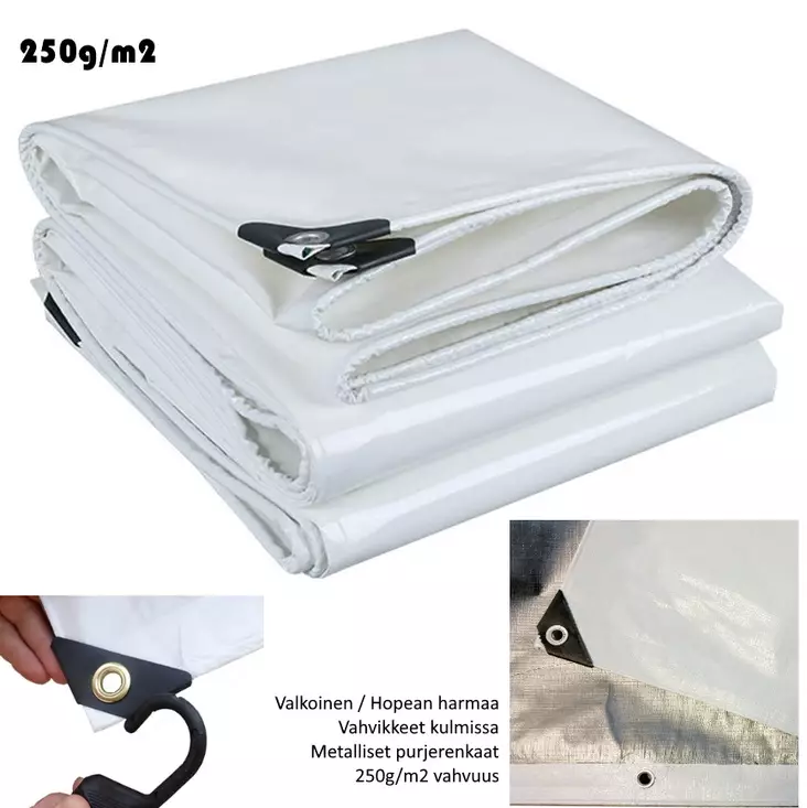 Kestopeite 10x15m 250g/m2 valkoinen/hopea pressu - Kestopeitteet - 6438159910057 - 1