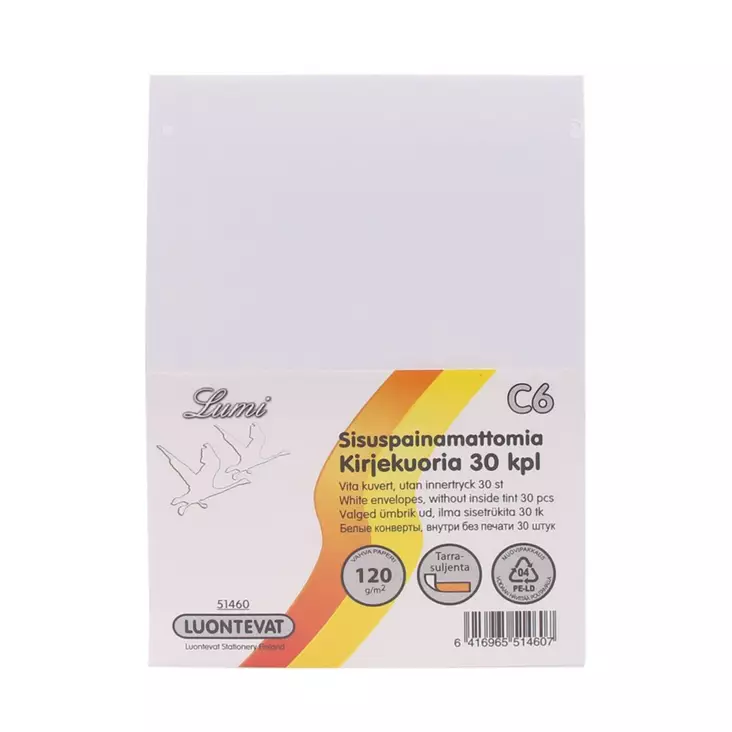 Kirjekuori Lumi C6 Valkoinen 30 Kpl Sisuspainamaton Kirjekuoressa 