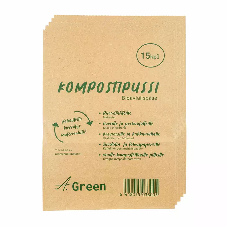 Paperinen KOMPOSTIPUSSI 15 kpl - Biojätepussit - 6417786350207 - 1