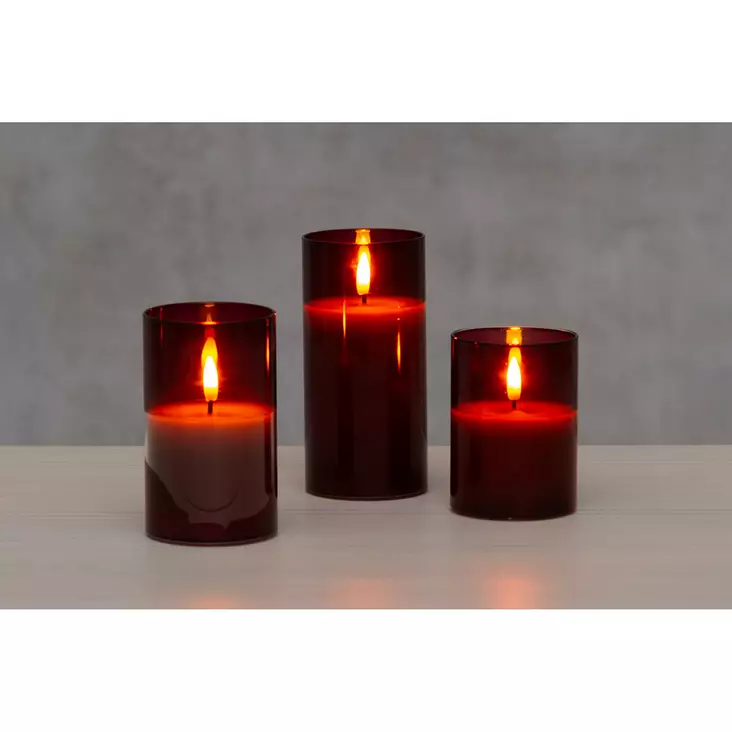 Lasikynttilät 3 kpl 3D Milton pun. - LED-kynttilät - 6410416482347 - 1