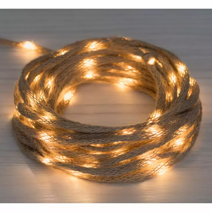 LED-PARISTOVALOKETJU lämmin valkoinen juuttinaru koriste - Valosarjat paristokäyttöiset - 6410416075457 - 1