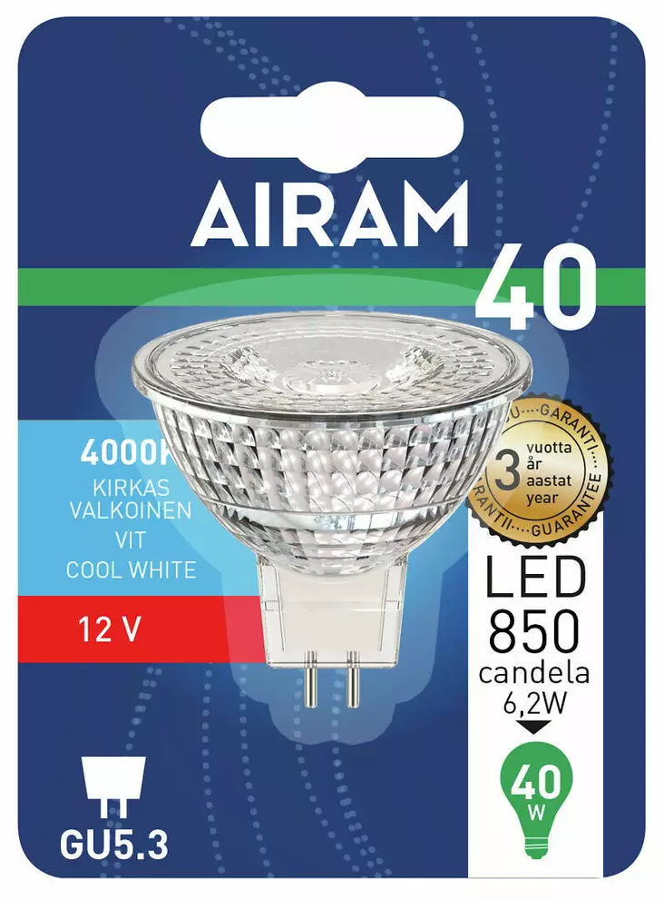 LED LAMPPU 6,2W/840 GU5,3 12V AIRAM - Pistokantalamput - 6435200264657 - 1
