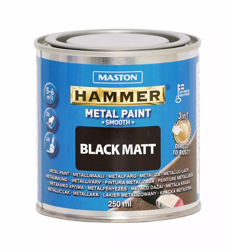 Maali Hammer Sileä Matta musta 250ml - Metallimaalit - 6412490044817 - 1