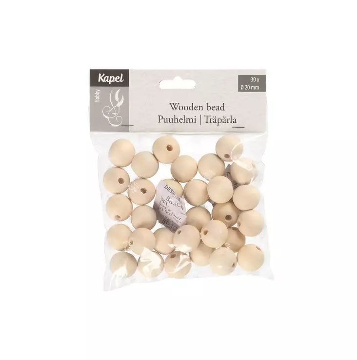puuhelmi natural 20mm 30kpl - Askartelukoristeet ja askarteluhelmet - 6410412960177 - 1