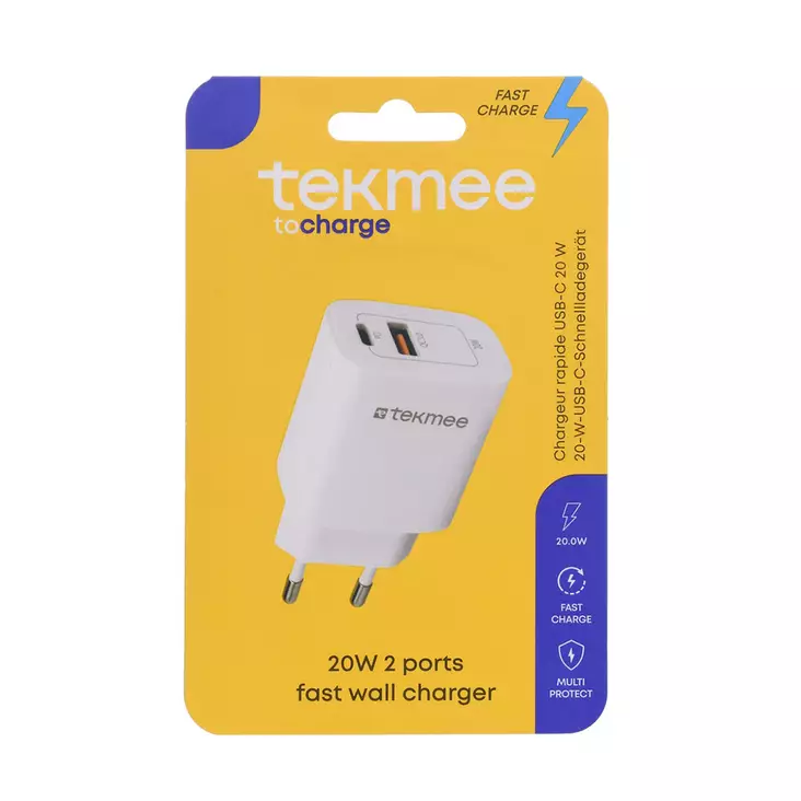 Tekmee seinälaturi USB-A+USB-C - Laturit, kaapelit ja varavirtalähteet - 3661075322007 - 1