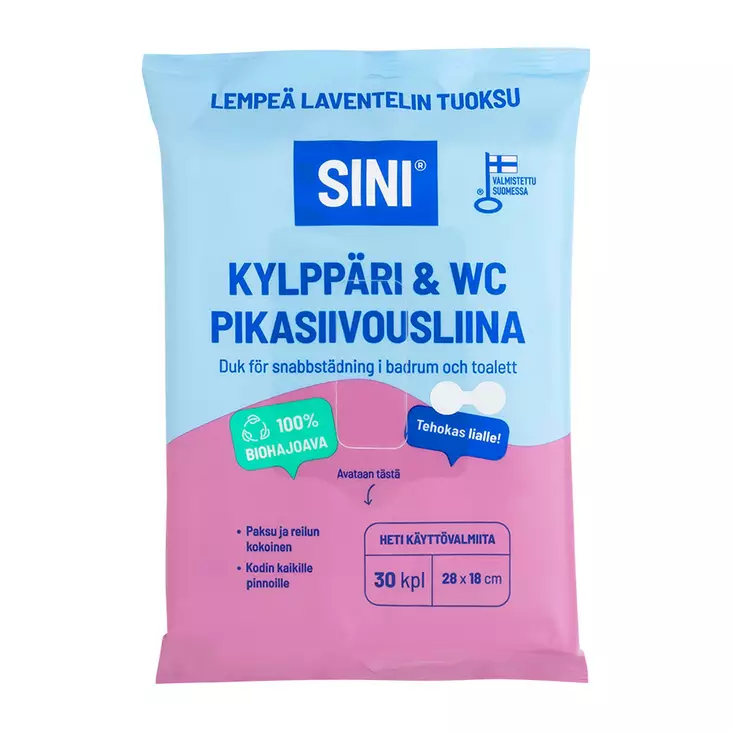 PIKASIIVOUSLIINA 30KPL SINI wc&kylpyhuon - Kertakäyttösiivousliinat - 6423800037627 - 1