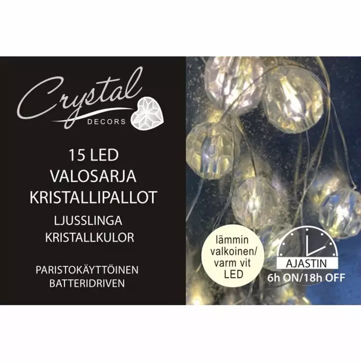 SISÄVALOSARJA 10 LED Kristallipallot - Valosarjat paristokäyttöiset - 6438159313087 - 1
